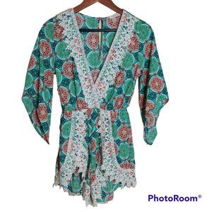 ILLA ILLA Green Paisley Crochet Romper  - Size S